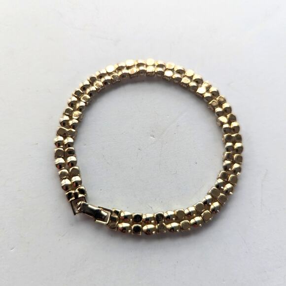 Vintage Estate Dainty Gold Tone Rhinestone Faux Pearl Classic Delicate Bracelet - Picture 2 of 3